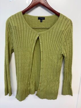 Preview International Olive Cable-Knit Button Cardigan